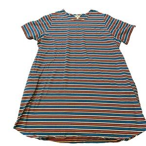 Terrace Sky Women's Shirt Short Sleeve Crew Neck Red-blue-white Strip Print 3X